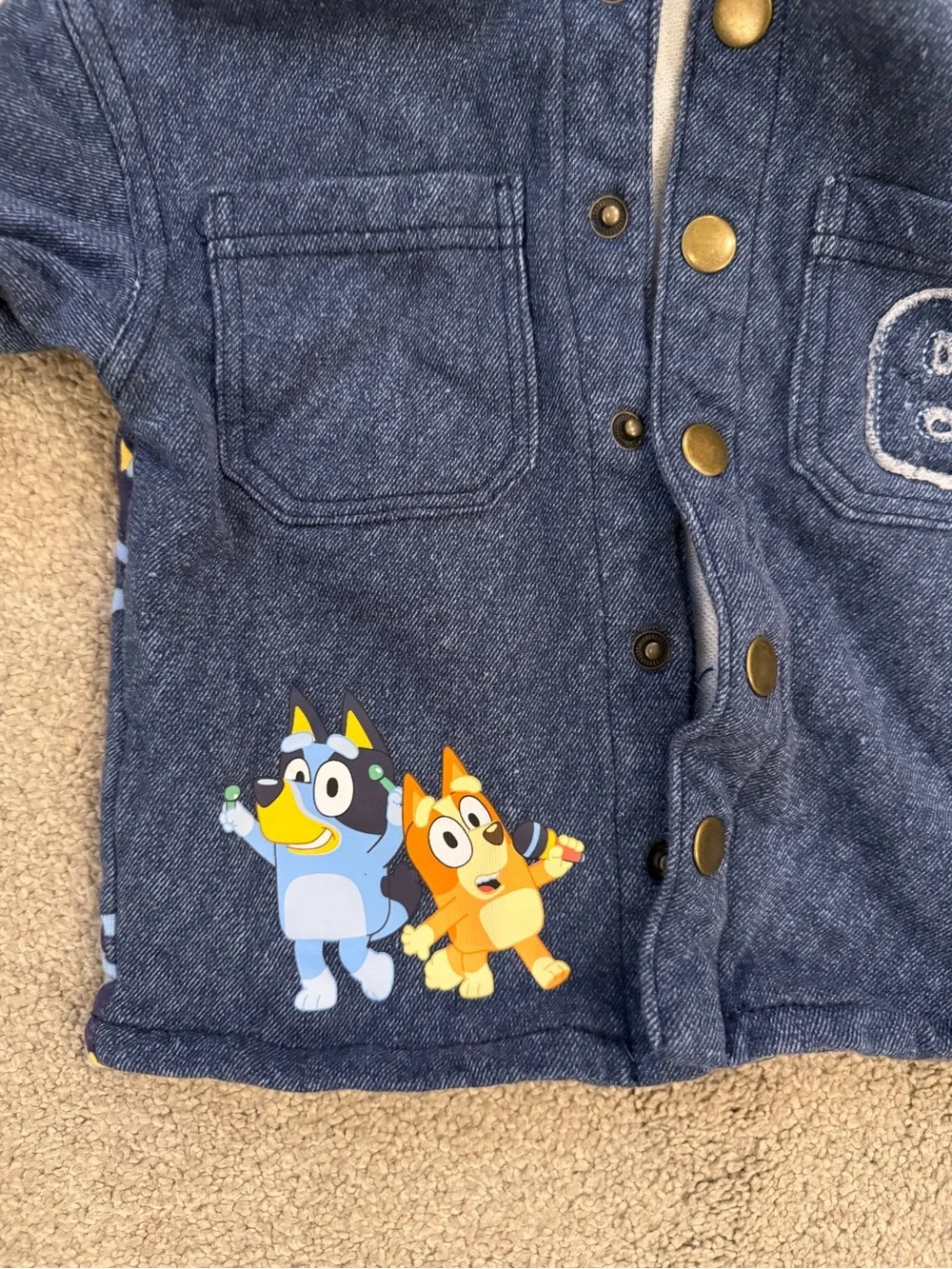Kids' Blue Denim Hooded Jacket with Bluey and Bingo